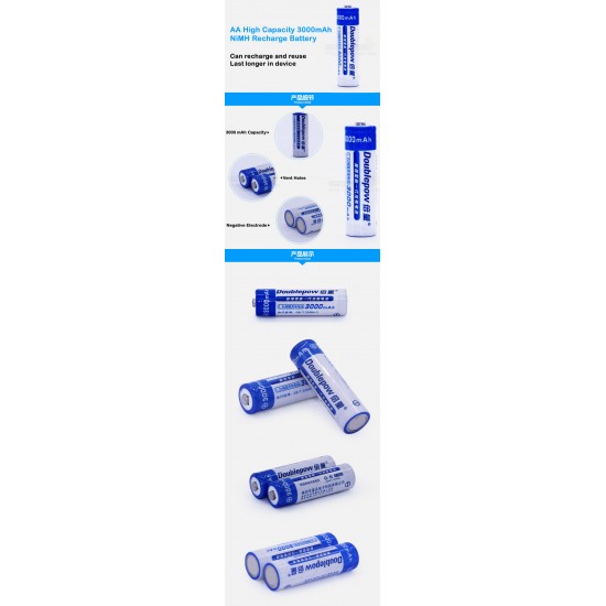 Doublepow AA High Capacity 3000mAh NiMH Rechargeable Battery