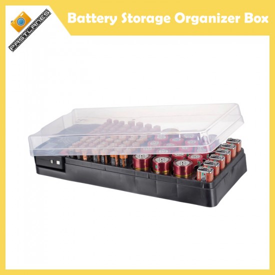 Battery Storage Organizer Box With Battery Tester For AA, AAA, C, D, 9V and Button Batteries
