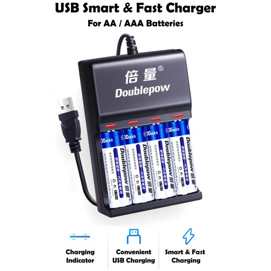 Doublepow USB Smart & Fast AA / AAA Battery Charger [4 Slots]