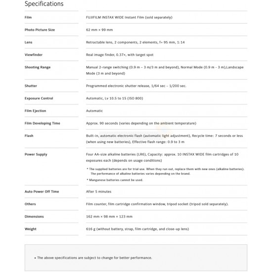 Fujifilm Instax Wide 400 Camera + FREE Gifts