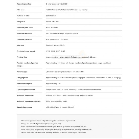 Instax Square Link Smartphone Photo Printer (Ash White)