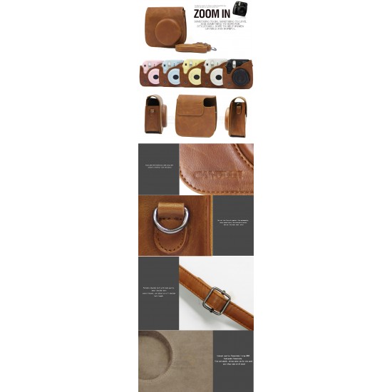 Vintage Brown Leather Bag For Instax Mini 8, Mini 8+, Mini 9