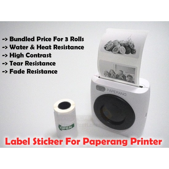 Premium Label Sticker Thermal Paper (3 Rolls) For Paperang / Comicam / Peripage / Receipt Printer