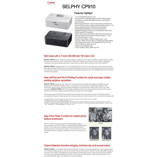 Canon Selphy CP910 Wireless Compact Photo Printer
